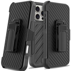 Military Grade Noble Hybrid Armor Case with Belt Clip Holster for iPhone 16 Pro Max - Black