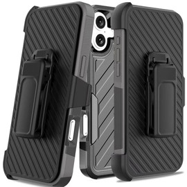 Military Grade Noble Hybrid Armor Case with Belt Clip Holster for iPhone 16 - Black Grey