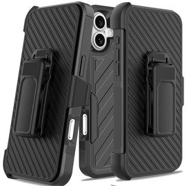 Military Grade Noble Hybrid Armor Case with Belt Clip Holster for iPhone 16 Plus - Black