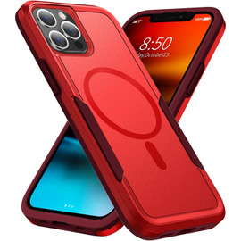 Military Grade TUFF Hybrid Armor Case with MagSafe for iPhone 16 Pro - Red