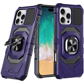 Military Grade Robotic Series Hybrid Case with Ring Grip for iPhone 16 Pro Max - Purple