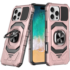 Military Grade Robotic Series Hybrid Case with Ring Grip for iPhone 16 Pro - Rose Gold
