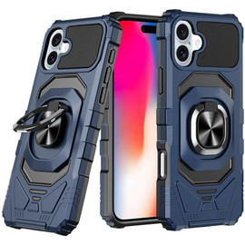 Military Grade Robotic Series Hybrid Case with Ring Grip for iPhone 16 - Blue