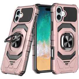 Military Grade Robotic Series Hybrid Case with Ring Grip for iPhone 16 Plus - Rose Gold