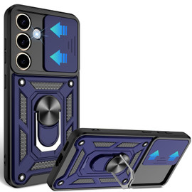Military Grade Superior Series Hybrid Case with Ring Grip and Camera Lens Cover for Samsung Galaxy S24 FE - Blue