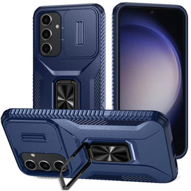 Combat Tough Series Ring Holder Case with Camera Lens Cover for Samsung Galaxy S24 FE - Blue