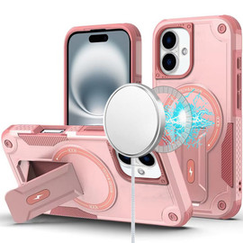 Military Grade HD Armor MagSafe Case with Kickstand for iPhone 16 Plus - Pink