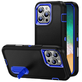 Military Grade TUFF Hybrid Armor Case with Kickstand for iPhone 16 Pro Max - Black Blue