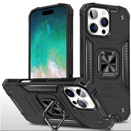Military Grade Robust Series Hybrid Case with Ring Grip for iPhone 16 Pro Max - Black