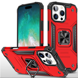 Military Grade Robust Series Hybrid Case with Ring Grip for iPhone 16 Pro Max - Red