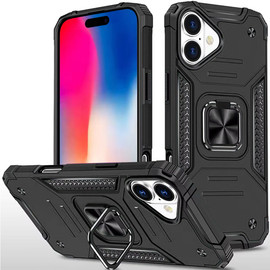 Military Grade Robust Series Hybrid Case with Ring Grip for iPhone 16 Plus - Black