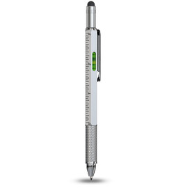 6-in-1 Multi-Function Stylus Pen (with Ballpoint Pen / Two End Screwdrivers / Level Scale) - Silver