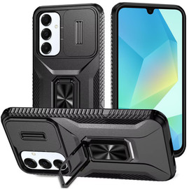 Combat Tough Series Ring Holder Case with Camera Lens Cover for Samsung Galaxy A16 5G - Black