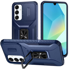 Combat Tough Series Ring Holder Case with Camera Lens Cover for Samsung Galaxy A16 5G - Blue