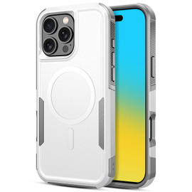 Military Grade Fortress Series Hybrid Armor Case with MagSafe for iPhone 16 Pro Max - White