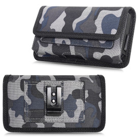 Ballistic Nylon Horizontal Hip Pouch Phone Case (6.5 inch & Above Screen Size) - Grey Camouflage