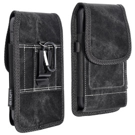 Premium Canvas Fabric Vertical Hip Pouch Phone Case with Carabiner Clip (6.5 inch & Above Screen Size) - Ink Black
