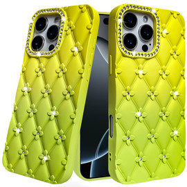 Floral Joy Diamond Crystal TPU Case for iPhone 16 Pro Max - Yellow Green