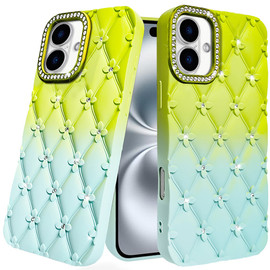Floral Joy Diamond Crystal TPU Case for iPhone 16 Plus - Light Green Teal