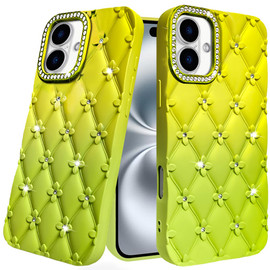 Floral Joy Diamond Crystal TPU Case for iPhone 16 Plus - Yellow Green