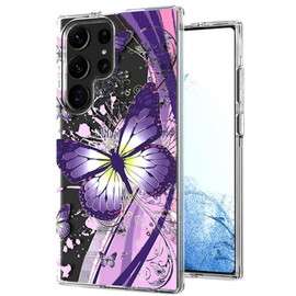 Butterfly Series Dual Layer Transparent Hybrid Case for Samsung Galaxy S25 Ultra - Purple Pink