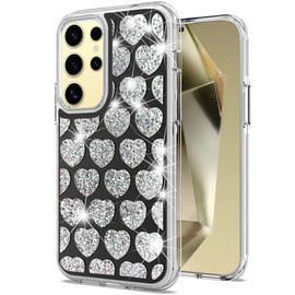 Diamond Encrusted Hybrid Case for Samsung Galaxy S25 Ultra - Heart Black