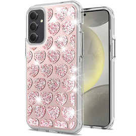 Diamond Encrusted Hybrid Case for Samsung Galaxy S25 Plus - Heart Rose Gold