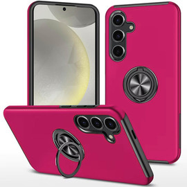 360 Rotating Ring Grip Hybrid Case for Samsung Galaxy S25 Plus - Hot Pink