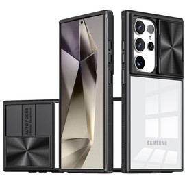 HD Transparent Case with Camera Privacy Cover for Samsung Galaxy S25 Ultra - Black