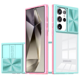 HD Transparent Case with Camera Privacy Cover for Samsung Galaxy S25 Ultra - Pink Blue