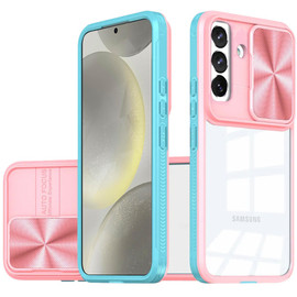 HD Transparent Case with Camera Privacy Cover for Samsung Galaxy S25 Plus - Pink Blue
