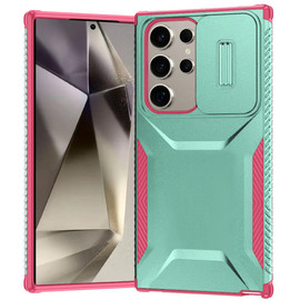 Combat Tough Series Hybrid Case with Camera Lens Cover for Samsung Galaxy S25 Ultra - Teal Pink