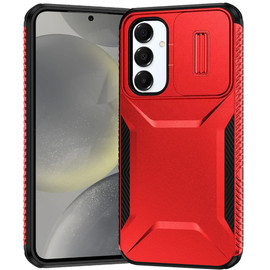 Combat Tough Series Hybrid Case with Camera Lens Cover for Samsung Galaxy S25 - Red