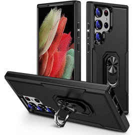 Military Grade TUFF Shockproof Hybrid Armor Case with Ring Grip for Samsung Galaxy S25 Ultra - Black