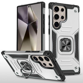 Military Grade Robust Series Dual Layer Hybrid Case with Ring Grip for Samsung Galaxy S25 Ultra - Silver