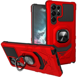 Military Grade Robotic Series Hybrid Case with Ring Grip for Samsung Galaxy S25 Ultra - Red
