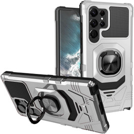 Military Grade Robotic Series Hybrid Case with Ring Grip for Samsung Galaxy S25 Ultra - Silver