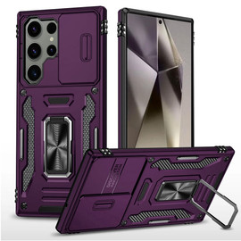 Military Grade Ring Holder Case with Camera Lens Cover for Samsung Galaxy S25 Ultra - Purple