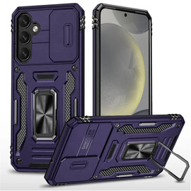 Military Grade Ring Holder Case with Camera Lens Cover for Samsung Galaxy S25 Plus - Purple