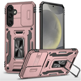 Military Grade Ring Holder Case with Camera Lens Cover for Samsung Galaxy S25 - Rose Gold