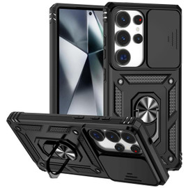 Military Grade Hybrid Case with Ring Grip and Camera Lens Protector for Samsung Galaxy S25 Ultra - Black