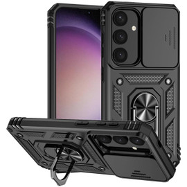 Military Grade Hybrid Case with Ring Grip and Camera Lens Protector for Samsung Galaxy S25 Plus - Black