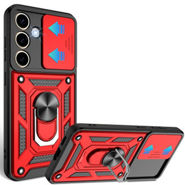 Military Grade Superior Series Hybrid Case with Ring Grip and Camera Lens Cover for Samsung Galaxy S25 Plus - Red