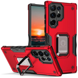 Military Grade Shockproof Hybrid Armor Case with Ring Grip for Samsung Galaxy S25 Ultra - Red