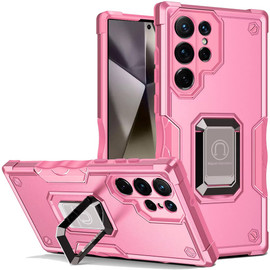 Military Grade Shockproof Hybrid Armor Case with Ring Grip for Samsung Galaxy S25 Ultra - Pink