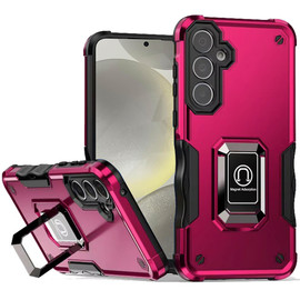 Military Grade Shockproof Hybrid Armor Case with Ring Grip for Samsung Galaxy S25 Plus - Hot Pink