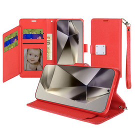 Extra Series Essential Leather Wallet Stand Case for Samsung Galaxy S25 Ultra - Red