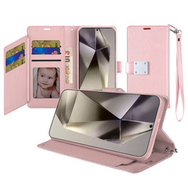 Extra Series Essential Leather Wallet Stand Case for Samsung Galaxy S25 Ultra - Rose Gold