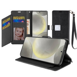 Extra Series Essential Leather Wallet Stand Case for Samsung Galaxy S25 Plus - Black