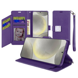 Extra Series Essential Leather Wallet Stand Case for Samsung Galaxy S25 Plus - Purple